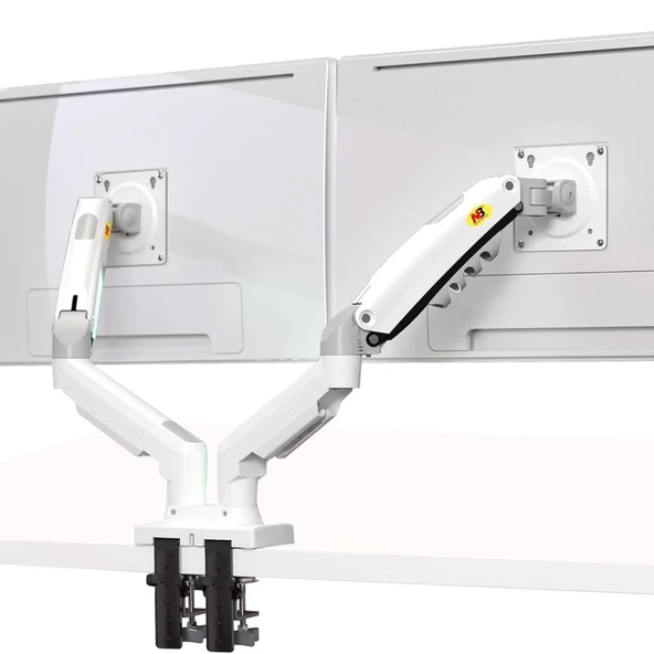 TriLine NB F160 Beyaz 17-27" Çift Kol Monitör Tutucu 2-9 kg Amostisörlü Vesa Monitör Standı ürün görseli 1
