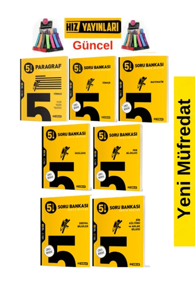 Hız ve Renk Yayınları Hız 5.Sınıf Yeni Müfredat Tüm Dersler 7 Kitap M-T-F-P-İ-S-D  Soru Bankası Seti+Kalemlik ürün görseli 1