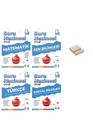 Nartest Yayınları 5. Sınıf Prestij Matematik Fen Bilimleri Türkçe ve Sosyal Soru Hazinesi 4lü Set+ Telefon Tutucu ürün görseli 1