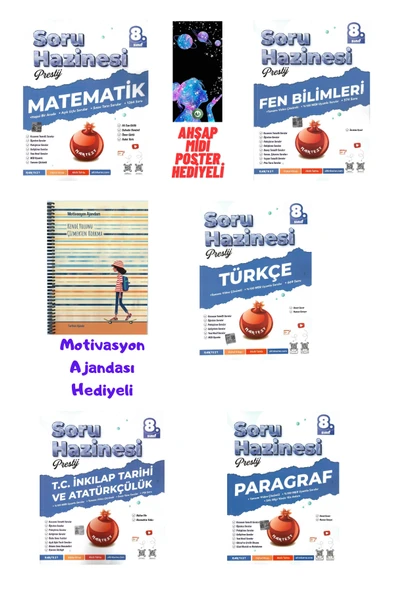 Nartest Yayınları 8.Sınıf Prestij Mat+Fen+Türkçe+İnkılap+Paragraf Soru Motivasyon Ajandası+Ahşap Poster Hediyeli 2026 ürün görseli 1