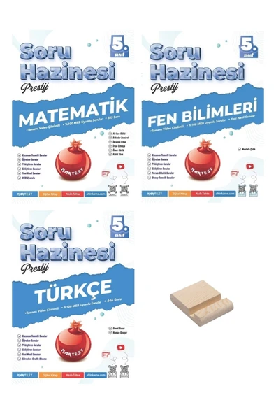 Nartest Yayınları 5. Sınıf Prestij Matematik Fen Bilimleri ve Türkçe Soru Hazinesi 3lü Set + Telefon Tutucu ürün görseli 1