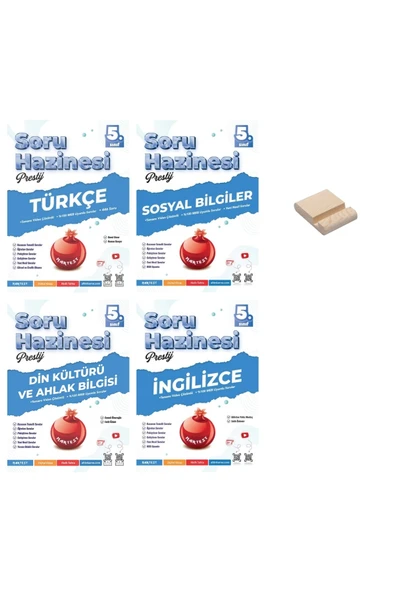 Nartest Yayınları 5. Sınıf Prestij Türkçe Sosyal Din ve İngilizce Soru Hazinesi 4lü Set + Telefon Tutucu ürün görseli 1