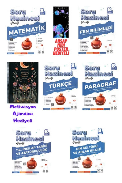 Nartest Yayınları 8.Sınıf Prestij Mat+Fen+Türkçe+İnkılap+Paragraf +Din Soru Motivasyon Ajandası+Ahşap Poster Hediyeli ürün görseli 1