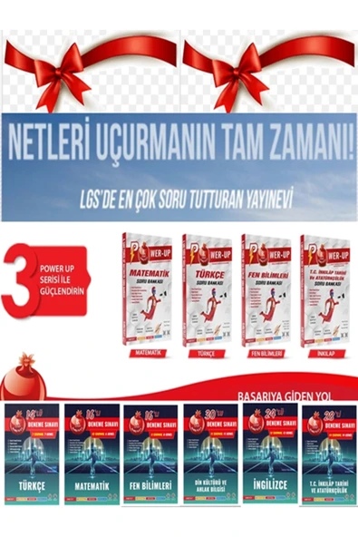 Nartest Yayınları NARTEST 8.SINIF POWER UP MATEMATİK+FEN+İNKİLAP+TÜRKÇE+SORU BANKASI + LGS  6 DERSLİK  DENEME SETİ ürün görseli 1