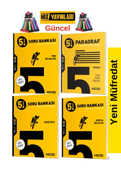 Hız ve Renk Yayınları Hız 5.Sınıf Yeni Müfredat Fen-Sosyal-İngilizce-Paragraf Soru Bankası Seti+Kalemlik ürün görseli 1