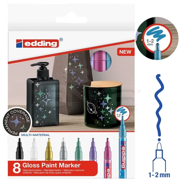 Edding 751 Gloss Paint Marker Metalik Renkler 1-2mm 8li Set ürün görseli 1
