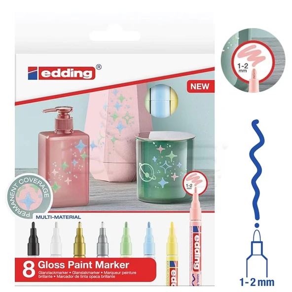 Edding 751 Gloss Paint Marker Ana Renkler 1-2mm 8li Set ürün görseli 1