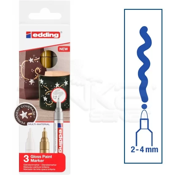 Edding 750 Gloss Paint Marker Metalik Renkler 2-4mm 3lü Set ürün görseli 1
