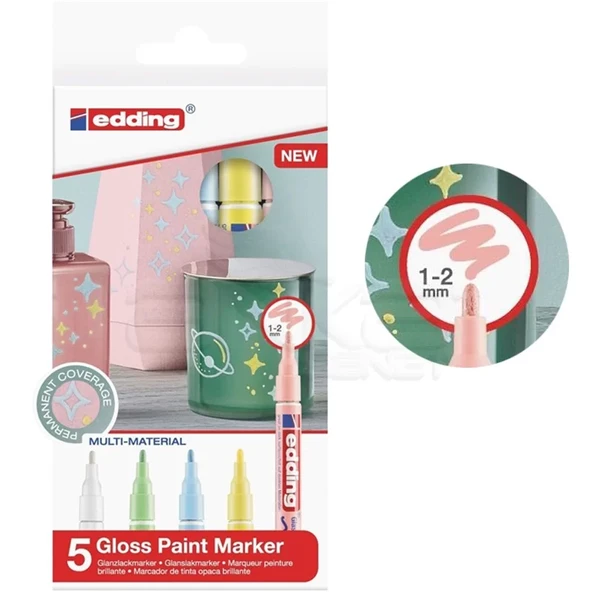 Edding 751 Gloss Paint Marker Pastel Renkler 1-2mm 5li Set ürün görseli 1