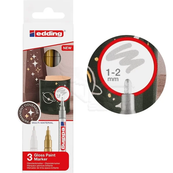 Edding 751 Gloss Paint Marker Metalik Renkler 1-2mm 3lü Set ürün görseli 1