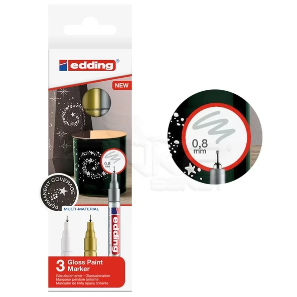 Edding 780 Gloss Paint Marker Metalik Renkler 0.8mm 3lü Set ürün görseli 1