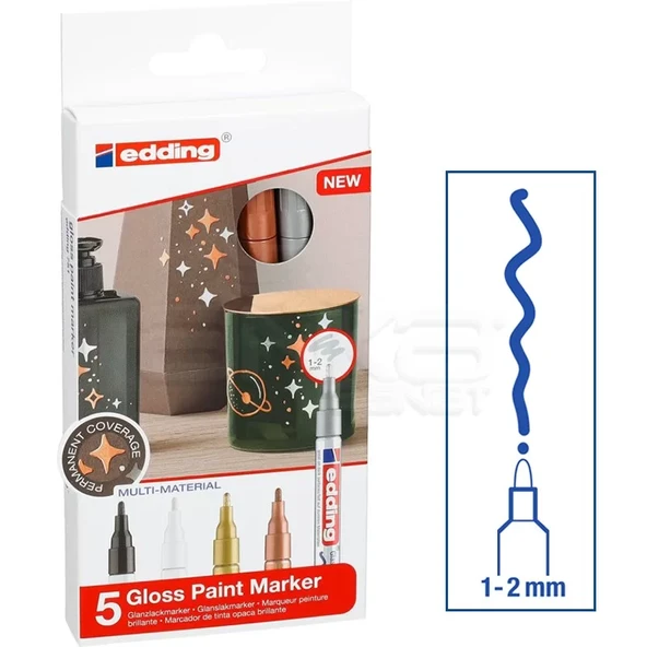 Edding 751 Gloss Paint Marker Metalik Renkler 1-2mm 5li Set ürün görseli 1