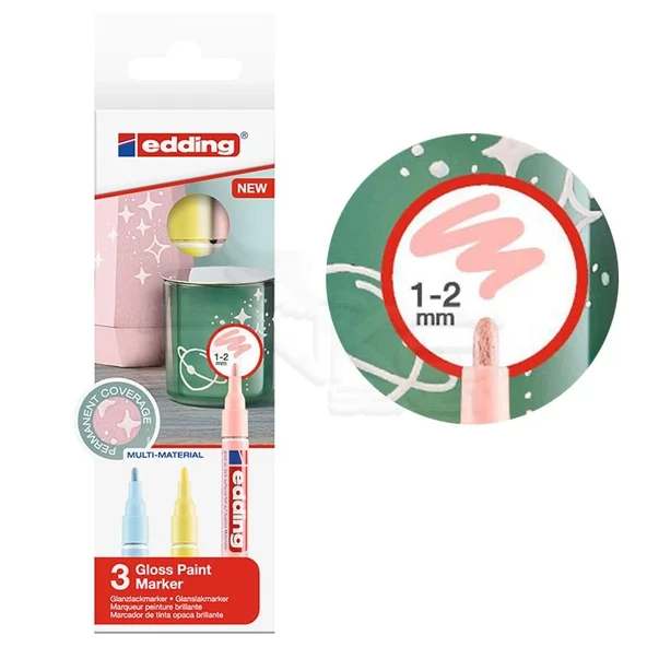 Edding 751 Gloss Paint Marker Pastel Renkler 1-2mm 3lü Set ürün görseli 1