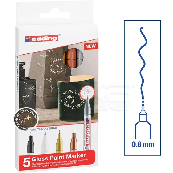 Edding 780 Gloss Paint Marker Ana Renkler 0.8mm 5li Set ürün görseli 1