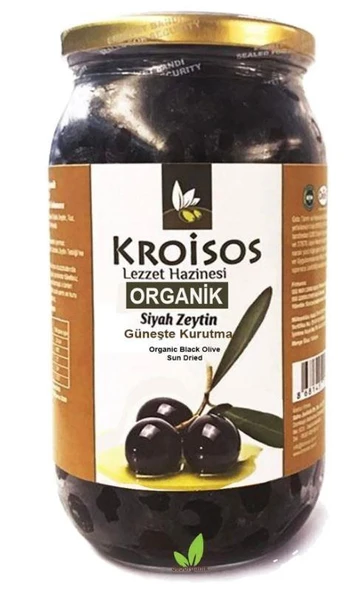 Kroisos Organik Siyah Zeytin Güneşte Kurutulmuş 650 gr Cam Ambalaj ürün görseli 1