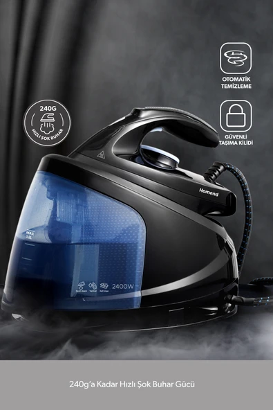 HOMEND Steamwork Buhar Kazanlı Ütü Siyah Mavi 2400 W ürün görseli 1
