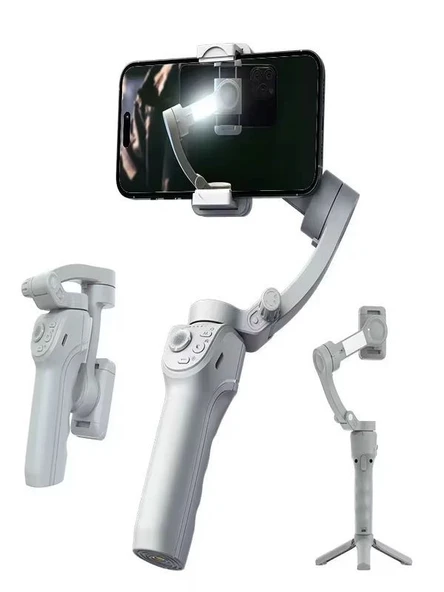 360 Derece  Akıllı Yüz Takipli Tripodlu Selfie Gimbal Otomatik Döner Telefon Tutucu, Gri ürün görseli 1