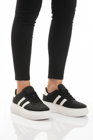 Siyah Beyaz Yüksek Taban Bağcıklı Unisex Sneaker ürün görseli 1