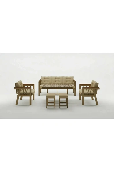 adımshops Elmas 3+1+1 + Masa + 2 puf (CAPPUCCİNO) Metal Gövde Balkon-bahçe-kafe,çay Seti,koltuk Takımı,oturma ürün görseli 1