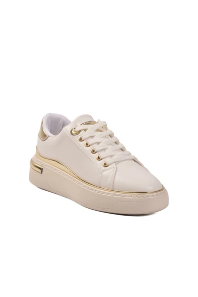 Beyaz Bağcıklı Kadın Sneaker - Resim 4