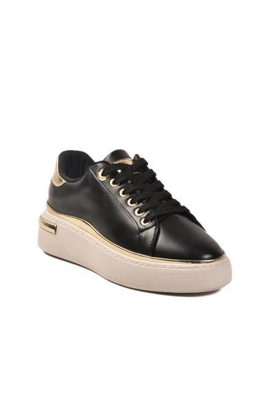 Siyah Bağcıklı Kadın Sneaker - Resim 4