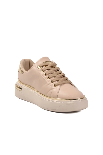 Bej Bağcıklı Kadın Sneaker - Resim 4