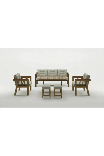 adımshops Elmas 3+1+1 + Masa + 2 Puf (KREM) Metal Gövde Balkon-bahçe-kafe,çay Seti,koltuk Takımı,oturma Grubu, ürün görseli 1