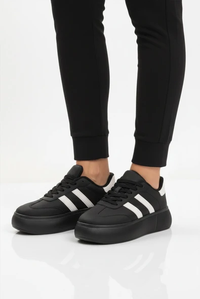 Siyah Yüksek Taban Bağcıklı Unisex Sneaker ürün görseli 1