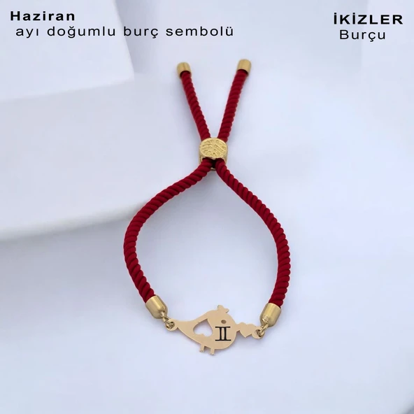 Doğum Ayına Özel 14 Ayar Altın Plakalı Sevimli Minik Kuş Figürlü Kırmızı İpek Örgülü Hediye Bileklik-363 ürün görseli 1