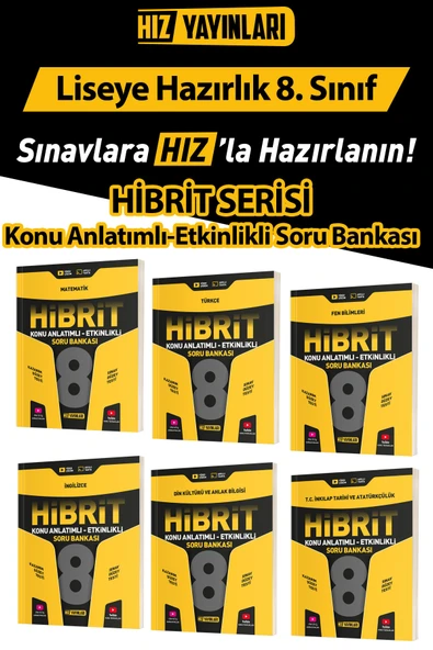 Hız Yayınları 8. Sınıf Hibrit Tüm Dersler Soru Bankası Seti - Türkçe-Matematik-Fen-Din-İngilizce-İnkılap ürün görseli 1