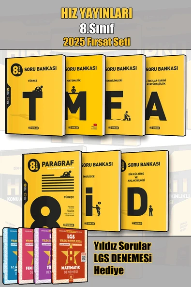 Hız Yayınları 8.Sınıf Türkçe Matematik Fen İnkılap İngilizce Din Paragraf 7'li Soru Bankası - Yıldız Sorular ile ürün görseli 1