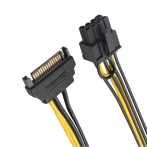 sata 15 pin erkek power to 8 Pin (6+2) pcıe power kablosu 20cm ürün görseli 1