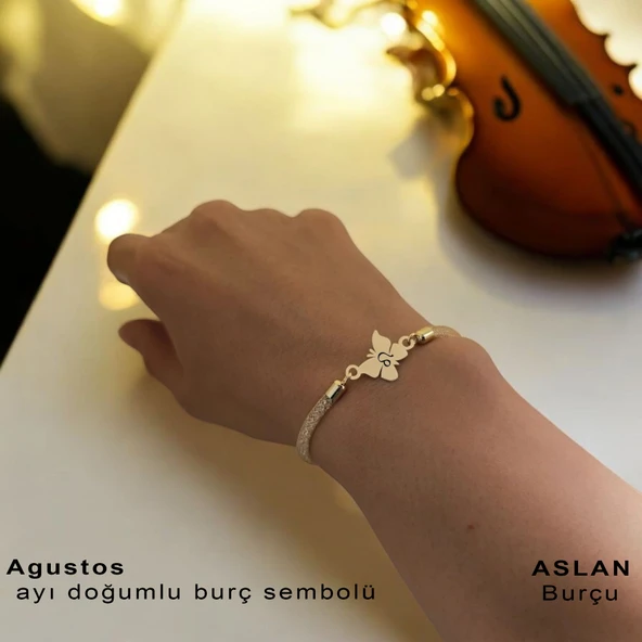 Doğum Ayına Özel 14 Ayar Altın Plakalı Kelebek Figürlü Hasır Kordonlu Hediye Bileklik-366 ürün görseli 1