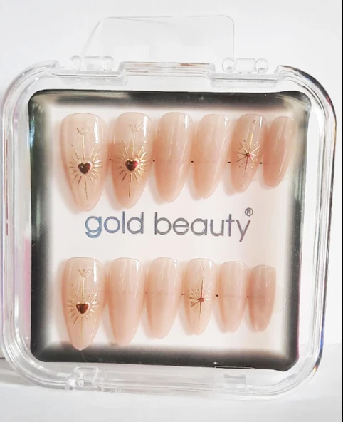 Gold Beauty Kedi Gözü Takma Tırnak 12 li EP-1527 - 20/1 Ten Güneş Desenli ürün görseli 1