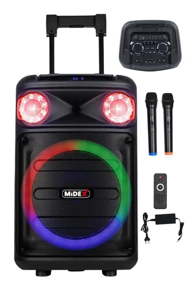 Midex MXR-1300 FM Radyolu Mikrofonlu Şarjlı Portatif Taşınabilir Ses Sistemi Hoparlör 1300W ürün görseli 1