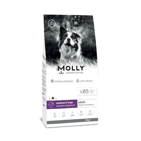Molly Düşük Tahıllı Hypoallergenic Kuzulu ve Yaban Mersinli Orta ve Büyük Irk Yetişkin Köpek Maması 15 Kg ürün görseli 1