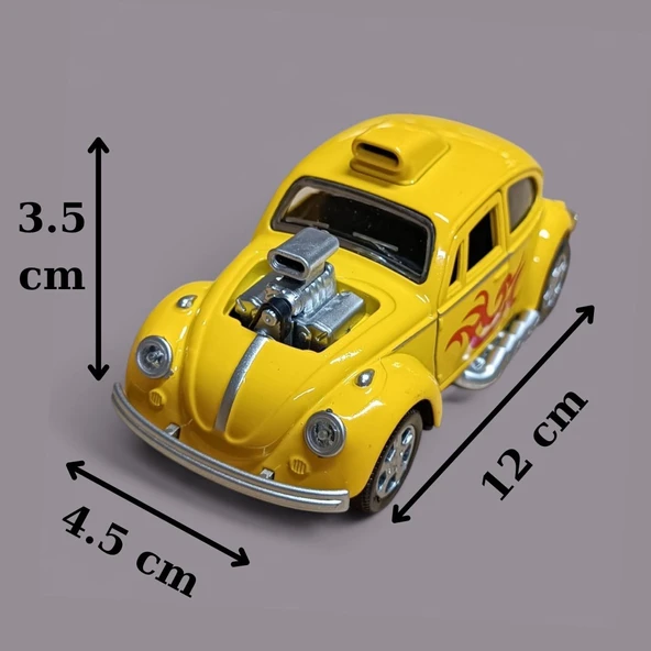 Metal Araba Çek Bırak Vw Bettle Modifiye Sarı Sesli ve Işıklı ürün görseli 1