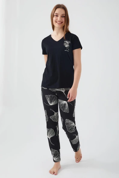 Pierre Cardin Paris Premium Kadın Pamuklu Rahat Kalıp Kısa Kollu Pijama Takım ürün görseli 1