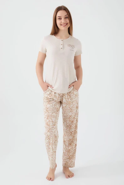 Pierre Cardin 8521 Tropical Vibes Kadın Kısa Kol Pijama Takım ürün görseli 1