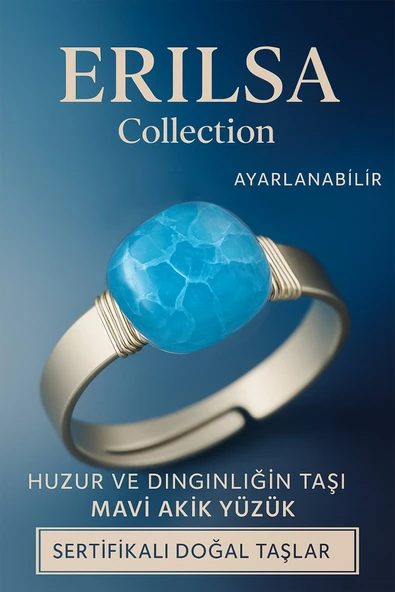 Sertifikalı Doğal Mavi Akik Taşı Yüzük – Ayarlanabilir Kalın Tımbıl Kasa ürün görseli 1