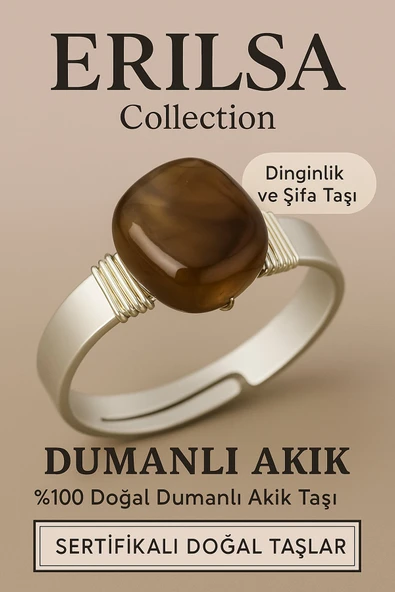 Sertifikalı Doğal Dumanlı Akik Taşı Yüzük – Ayarlanabilir Kalın Tımbıl Kasa ürün görseli 1