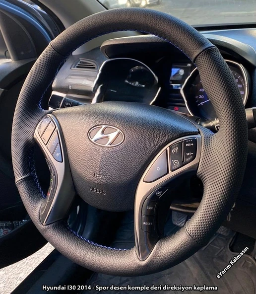 Hyundai i30 Elentra Araca Özel Dikmeli Direksiyon Kılıfı NOKTA DÜZ MAVİ İPLİ ürün görseli 1