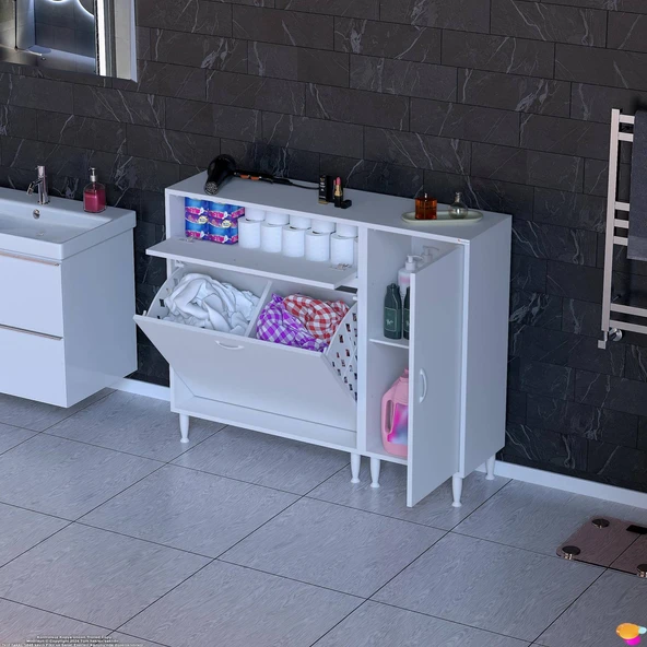 Modilayn YENİCE 130x97x32, 5 cm 3 raflı ve 2 sepetli dolap ile çamaşırlarınız artık daha düzenli ürün görseli 1