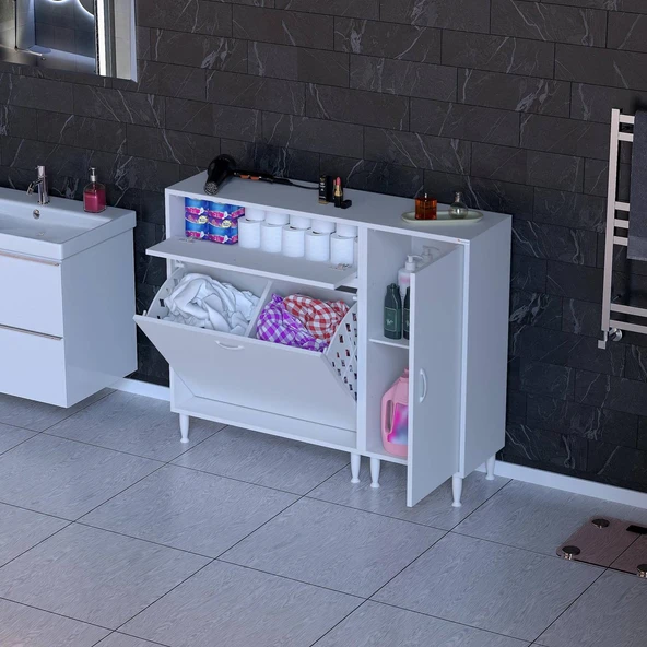 Modilayn YENİCE 105x97x32,5 cm 3 raflı ve 2 sepetli dolap ile çamaşırlarınız artık daha düzenli. ürün görseli 1