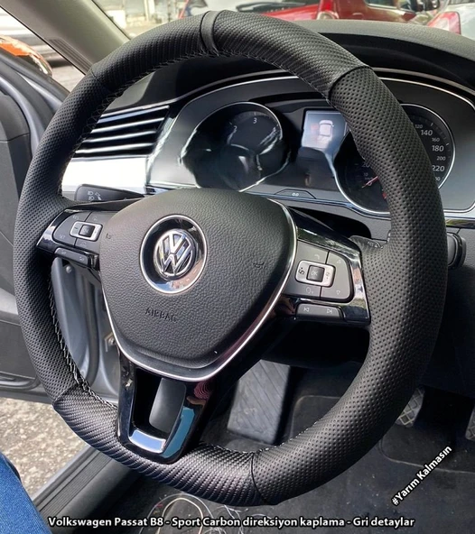 Golf 7 Jetta Passat Tiguan Polo-T-Roc F1 Dikmeli Araca Özel Direksiyon Kılıfı NOKTA KARBON GRİ YÜZÜK ürün görseli 1