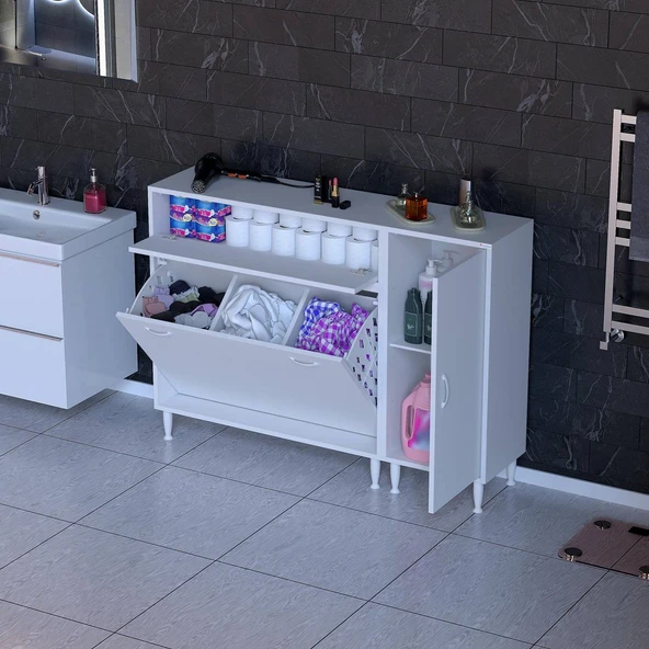 Modilayn YENİCE 125x97x32, 5 cm 3 raflı ve 3 sepetli dolap ile çamaşırlarınız artık daha düzenli. ürün görseli 1