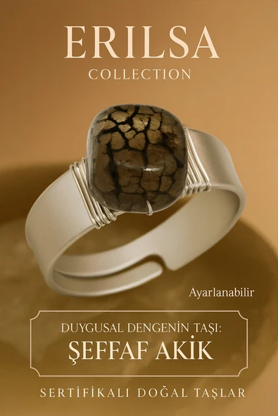 Sertifikalı Doğal Damarlı Akik Taşı Yüzük – Ayarlanabilir Kalın Tımbıl Kasa ürün görseli 1