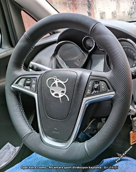 Opel Astra J Cosmo Sport Kasa  Araca Özel Direksiyon Kılıfı NOKTA NUBUK GRİ İPLİ ürün görseli 1