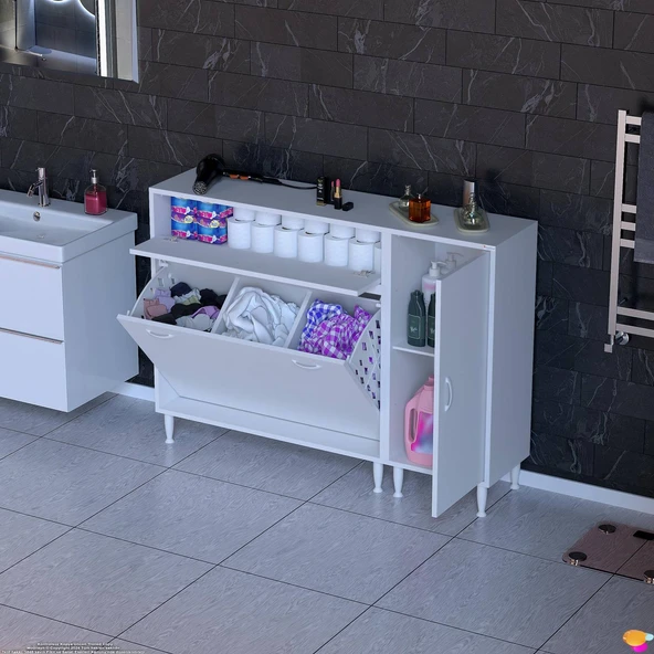 Modilayn YENİCE 130x97x32, 5 cm 3 raflı ve 3 sepetli dolap ile çamaşırlarınız artık daha düzenli. ürün görseli 1