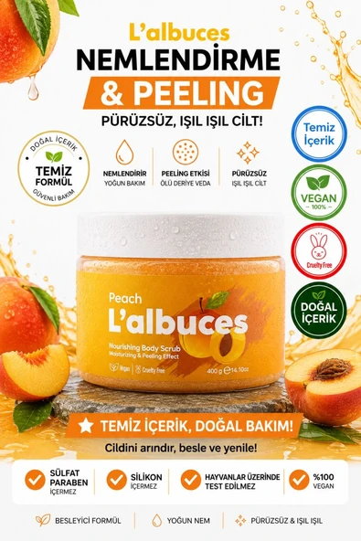 Peach Body Scrub 400gr – Vegan, Temiz İçerikli, Şeftali Kokulu Pürüzsüz Cilt Bakımı ürün görseli 1